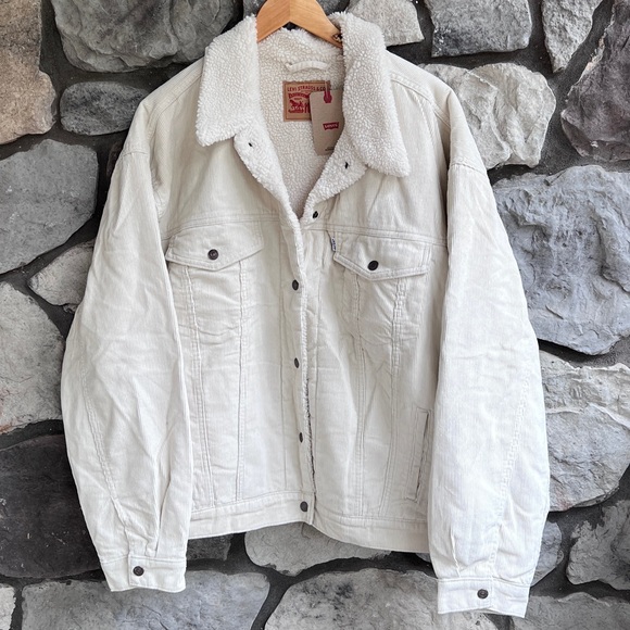 NEW Size 2X Levis Original Corduroy Cotton Sherpa Trucker Jacket in Egret Ivory - Picture 3 of 8